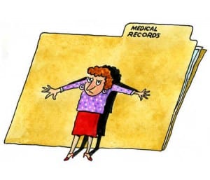 Selecting medical records cartoon
